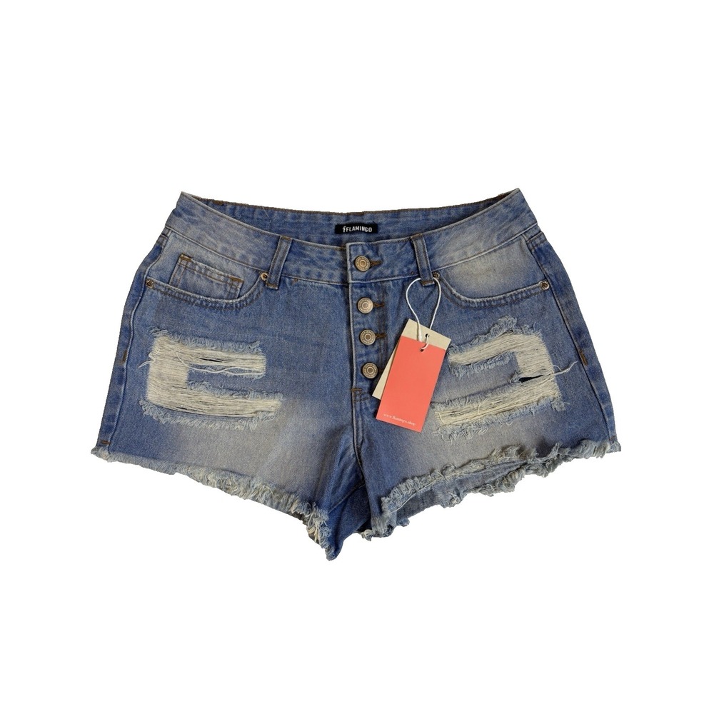 Flamingo Women's Med‎ Button Fly Ripped Denim Shorts Festival Sexy Baddie Rocker